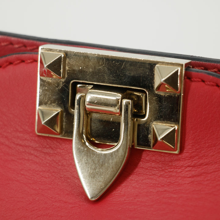Valentino Rockstud Rose Red Leather Shoulder Bag #8506