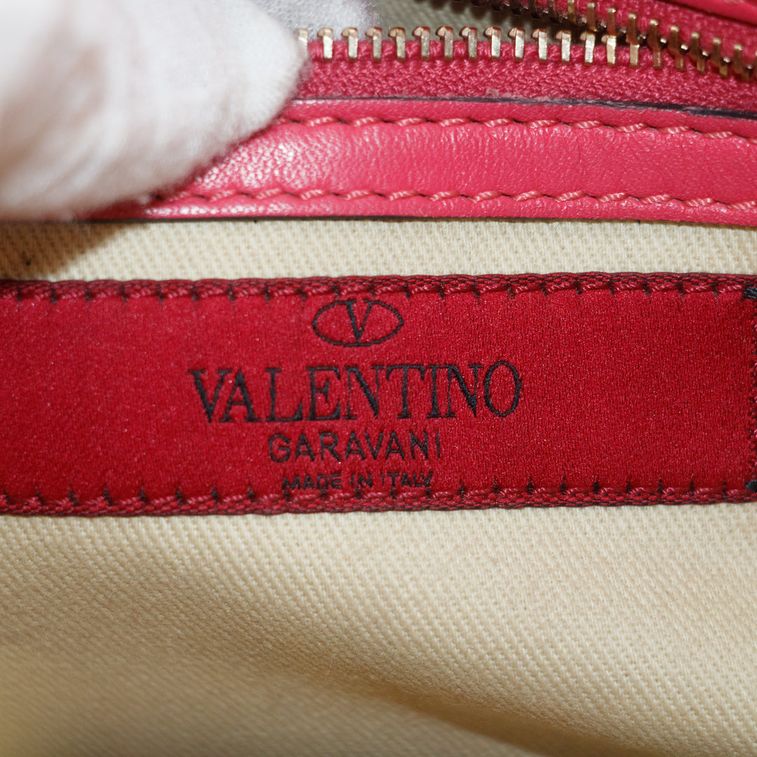 Valentino Rockstud Rose Red Leather Shoulder Bag #8506