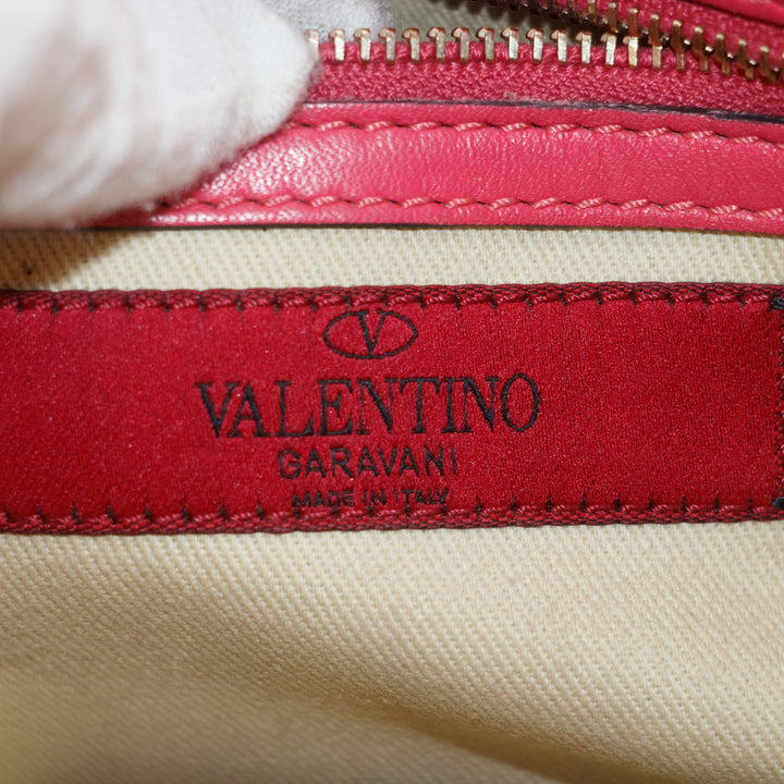 Valentino Rockstud Rose Red Leather Shoulder Bag #8506