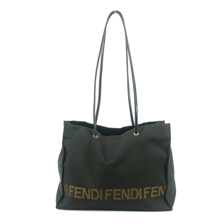 Fendi Shoulder Bag Zucchino Canvas Leather Black #9207