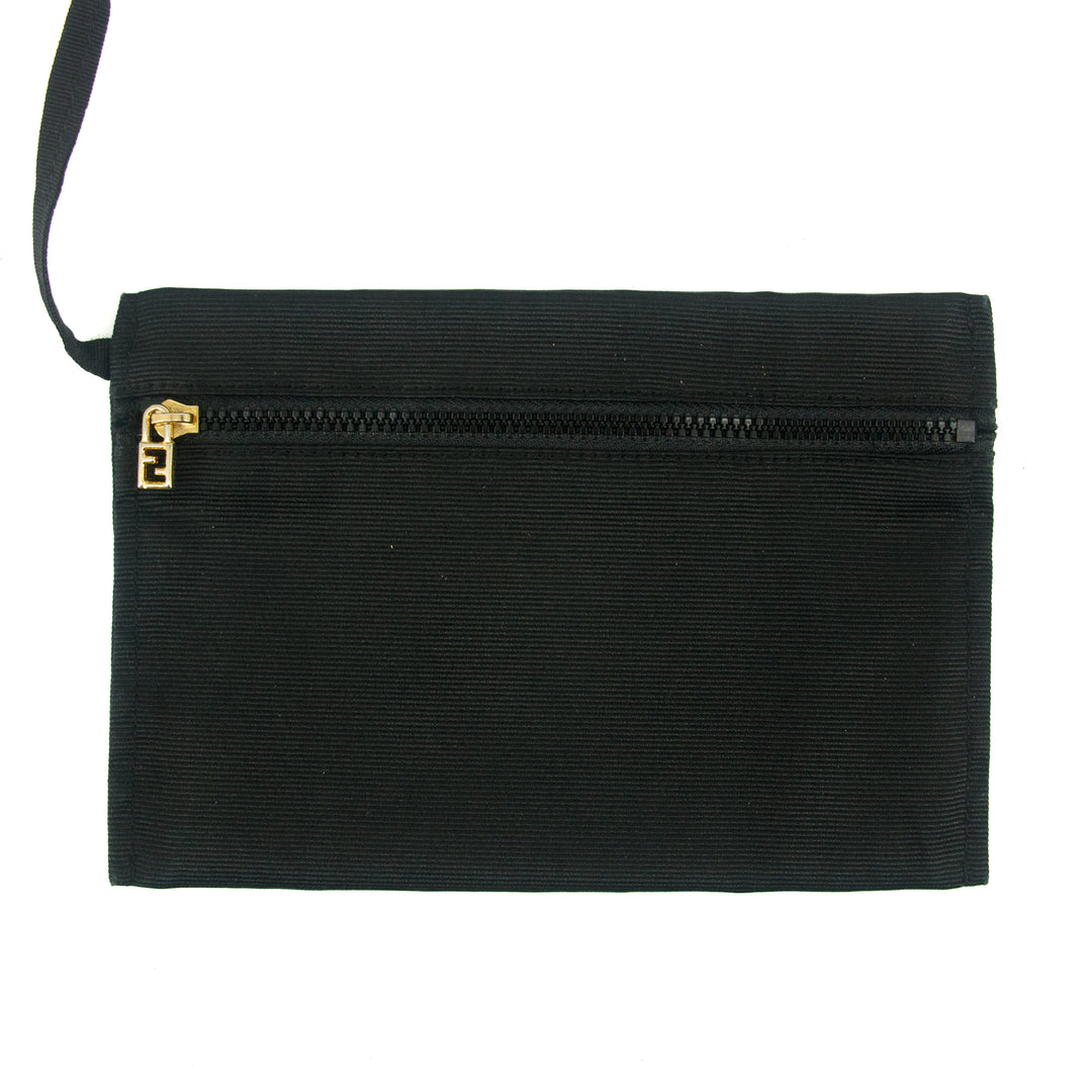 Fendi Shoulder Bag Zucchino Canvas Leather Black #9207