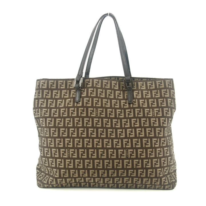 Fendi Tote Zucchino Canvas Leather Brown Beige #9208
