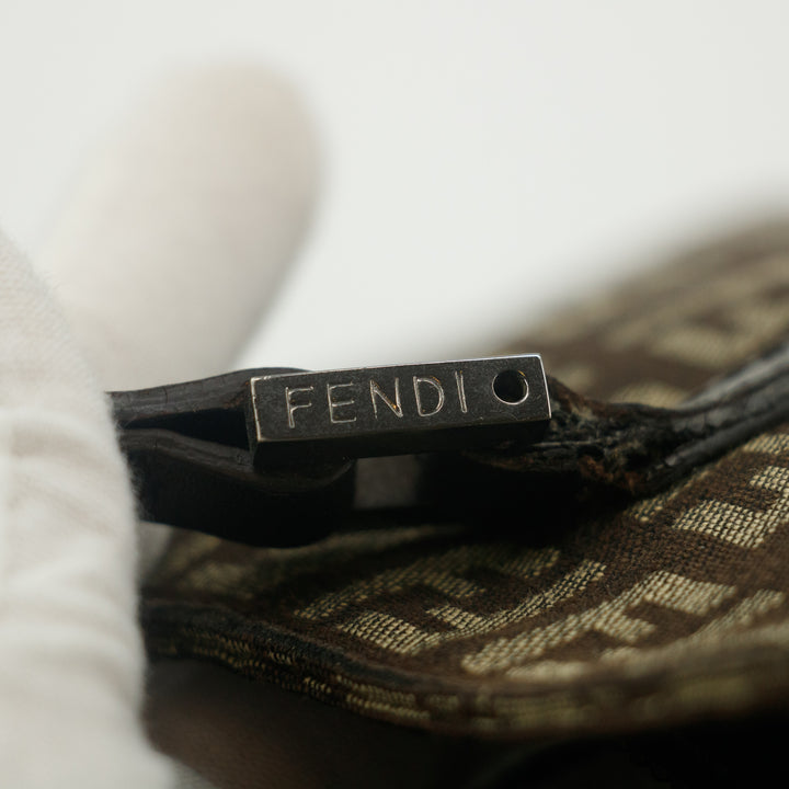 Fendi Tote Zucchino Canvas Leather Brown Beige #9208