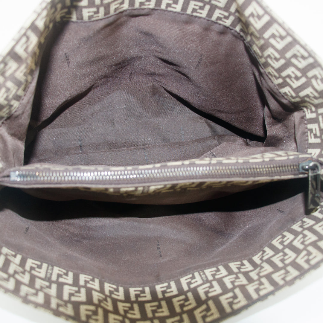 Fendi Tote Zucchino Canvas Leather Brown Beige #9208