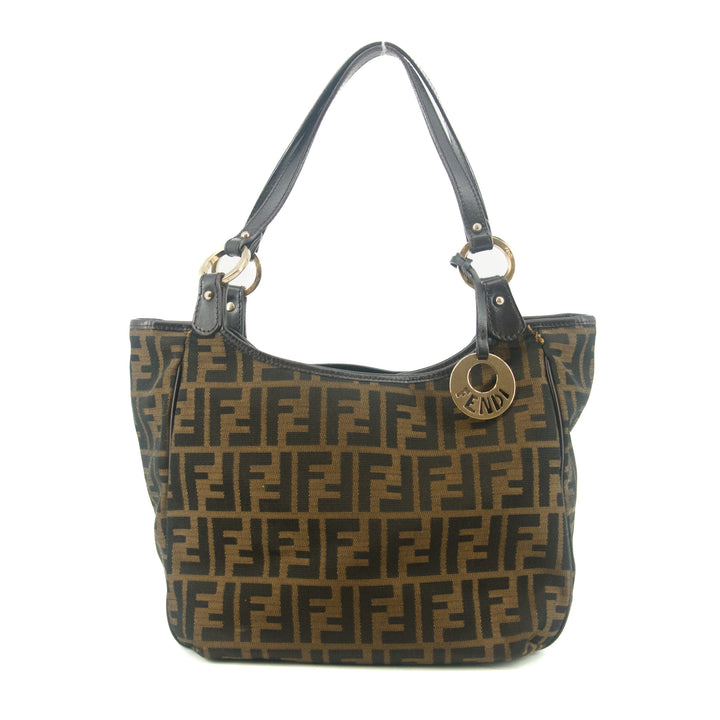 Fendi Shoulder Bag Zucca Canvas Leather Khaki Brown #9210