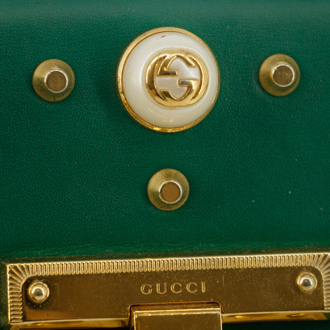 Gucci Small Pearl Studded Padlock Crossbody Bag Green #9219