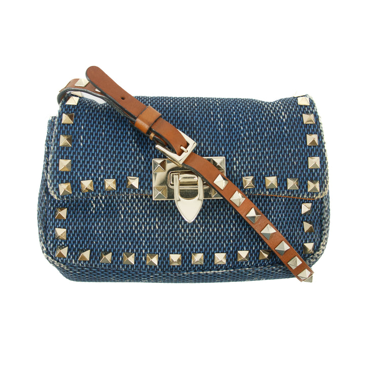 Valentino Garavani Rockstud Spike Denim Blue Shoulder Bag #9266