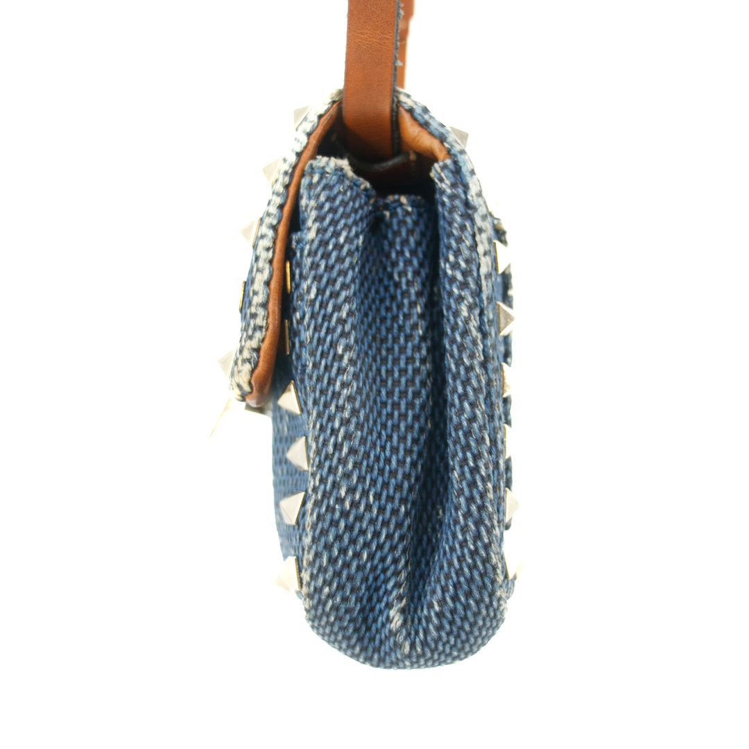Valentino Garavani Rockstud Spike Denim Blue Shoulder Bag #9266