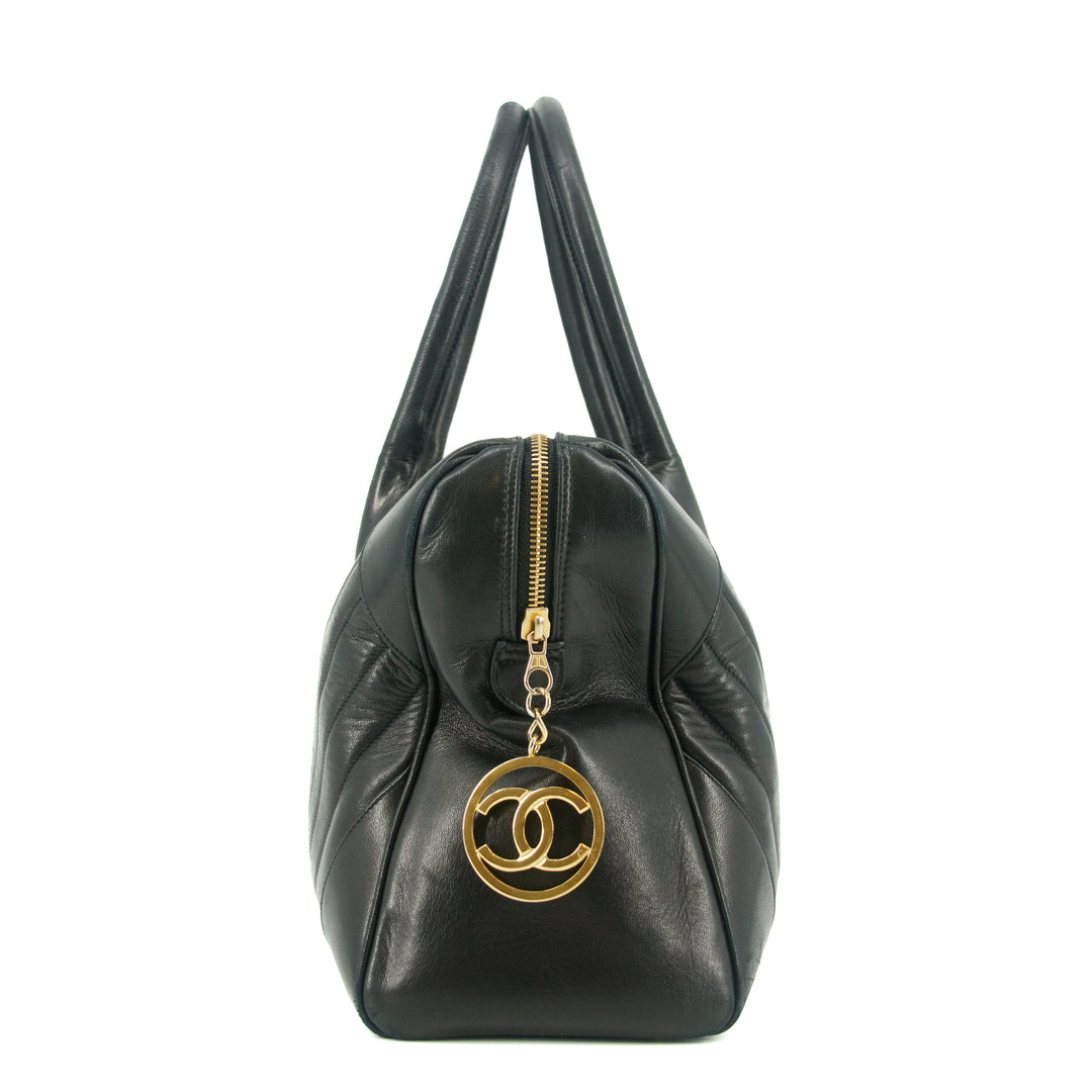 Chanel Black Lambskin V Stiched Shoulder Bag #9426