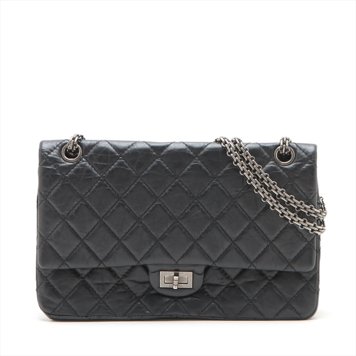 Chanel Matelasse 2.55 Large Leather Double Flap Double Chain Bag Black Gunmetal Fittings 16886927 A37587 #2429