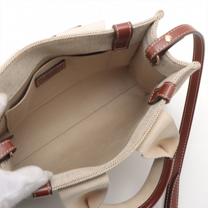 Chloe Woody Small Canvas & Leather 2 Way Handbag Beige #2477