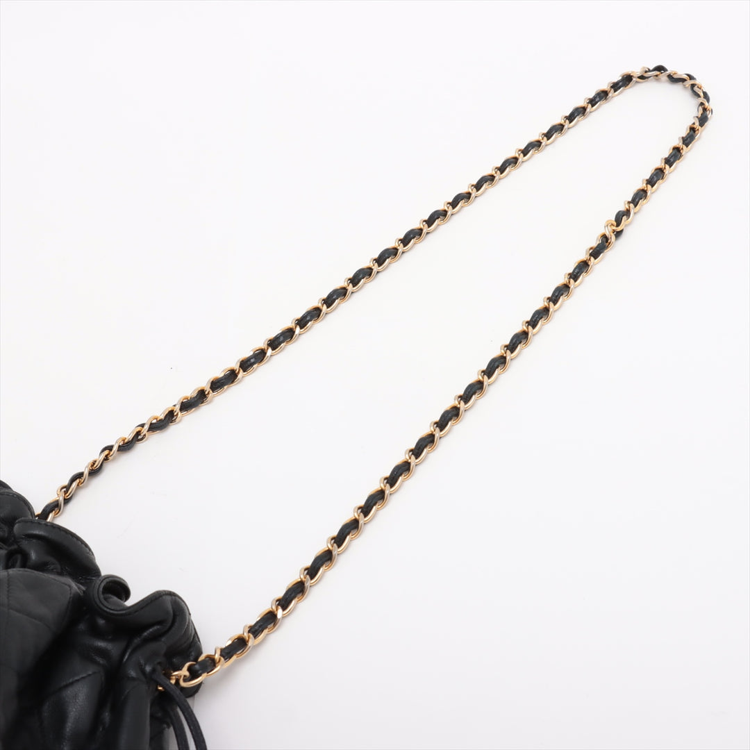 Chanel Matelasse Lambskin Drawstring Bucket Bag Black Gold Metal Fittings  #2505