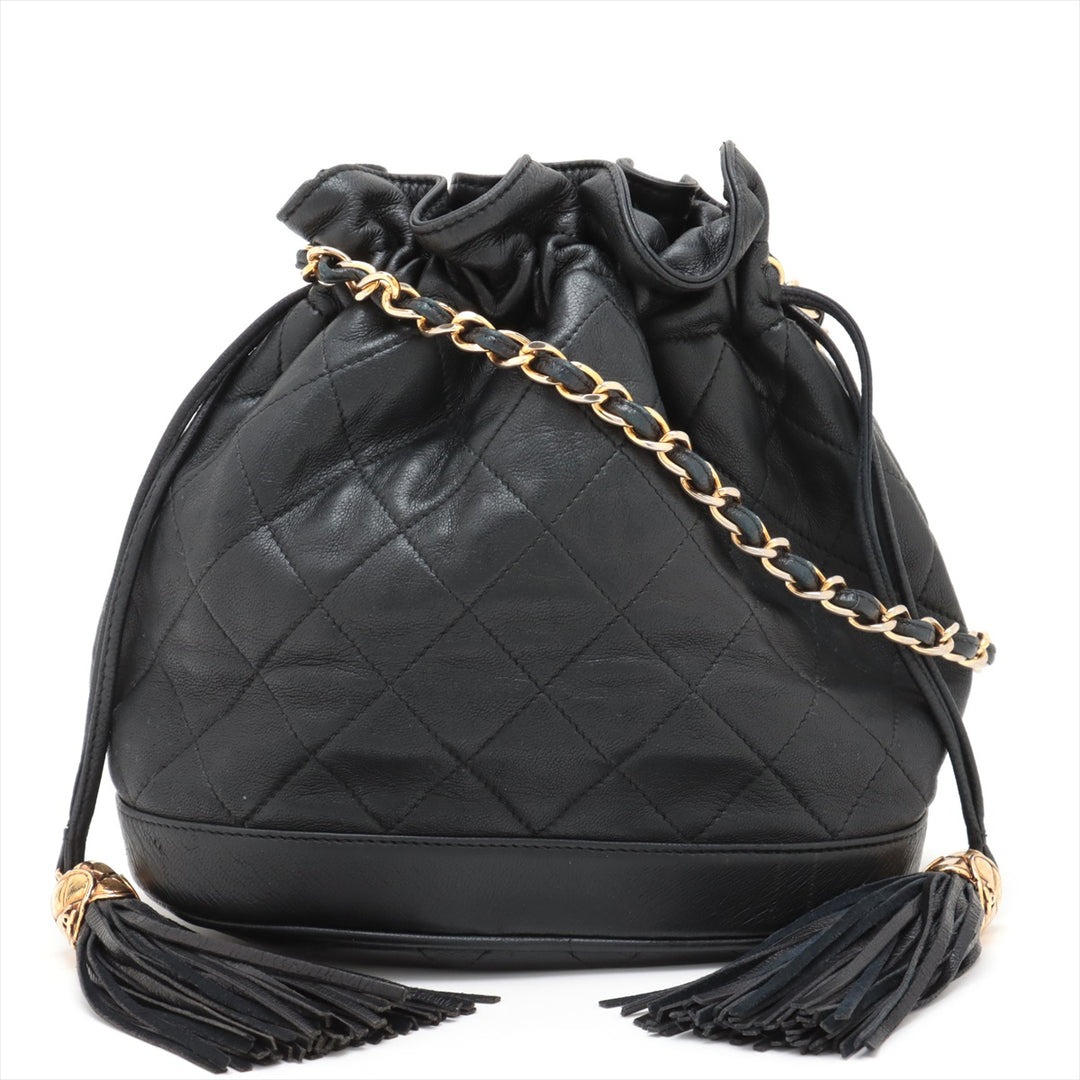 Chanel Matelasse Lambskin Drawstring Bucket Bag Black Gold Metal Fittings  #2505