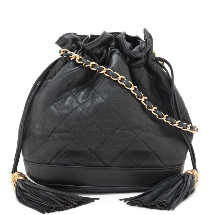 Chanel Matelasse Lambskin Drawstring Bucket Bag Black Gold Metal Fittings  #2505