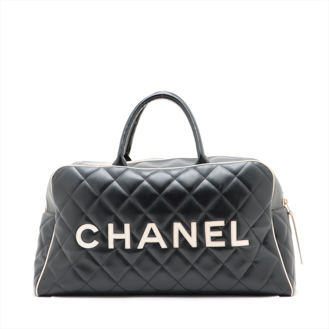 Chanel Logo Matelasse Black Quilted Calfskin Bowler Boston Bag #2504