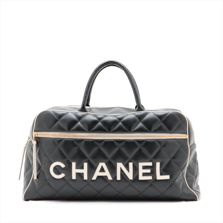 Chanel Logo Matelasse Black Quilted Calfskin Bowler Boston Bag #2504