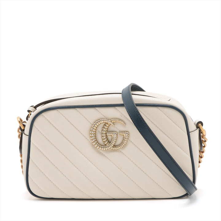 Gucci GG Marmont Small Diagonal Leather Chain Crossbody Bag White #2508