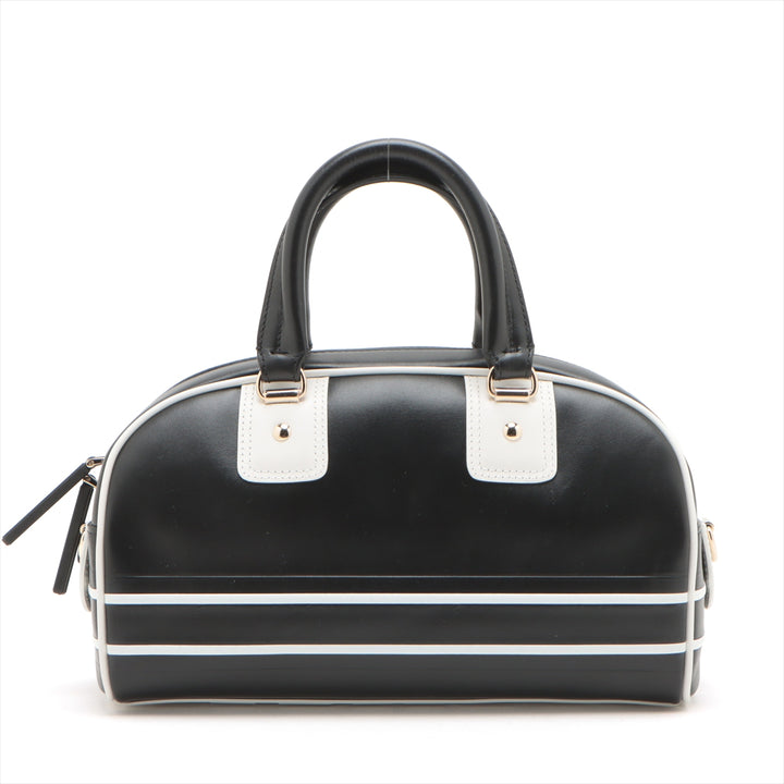 Christian Dior Dior Vibe Zip Bowling Bag Black/White Leather 2 Way  #2603