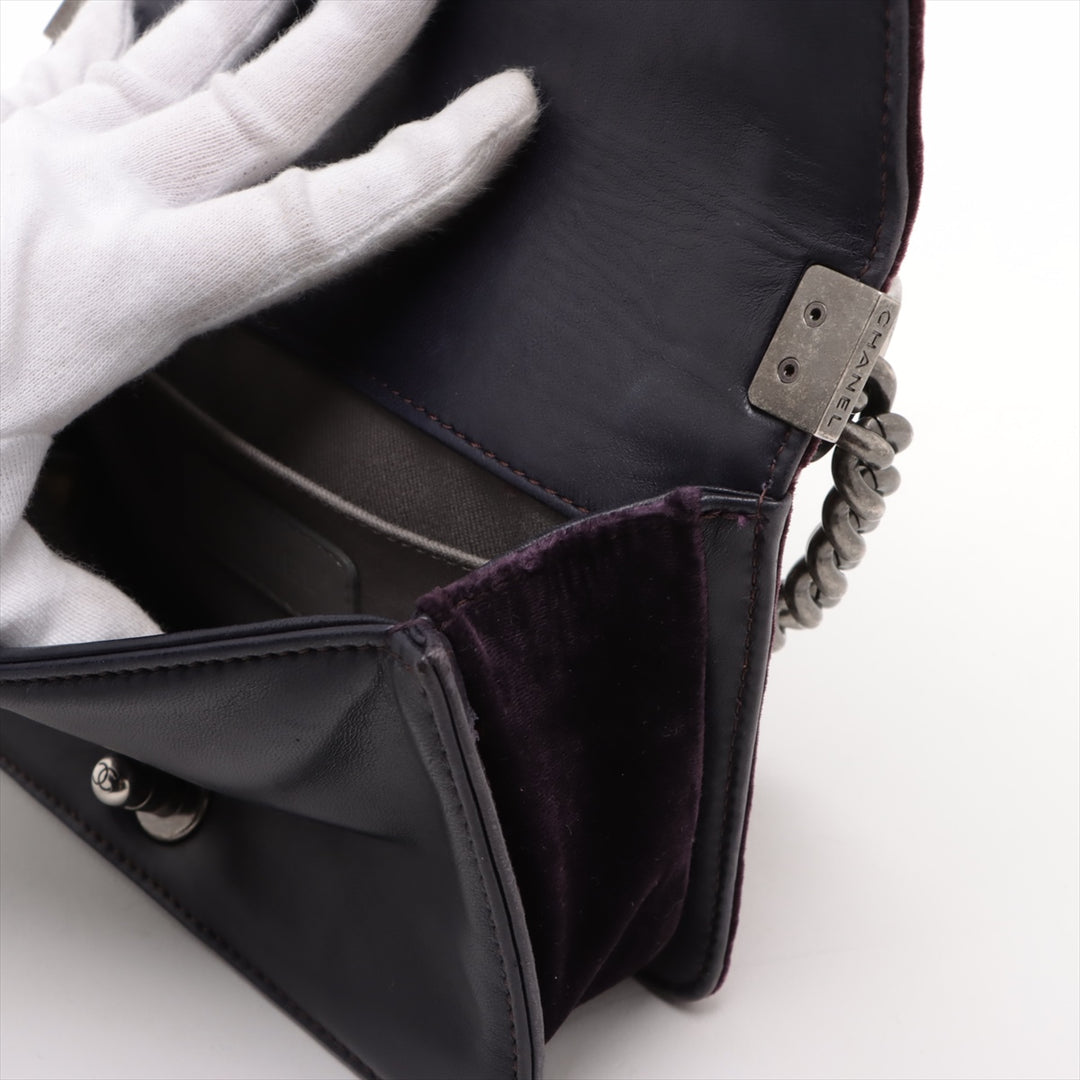 Chanel Boy 20 Small Purple Velvet Chain Shoulder Bag Purple Gunmetal Fittings 17 Series #3748