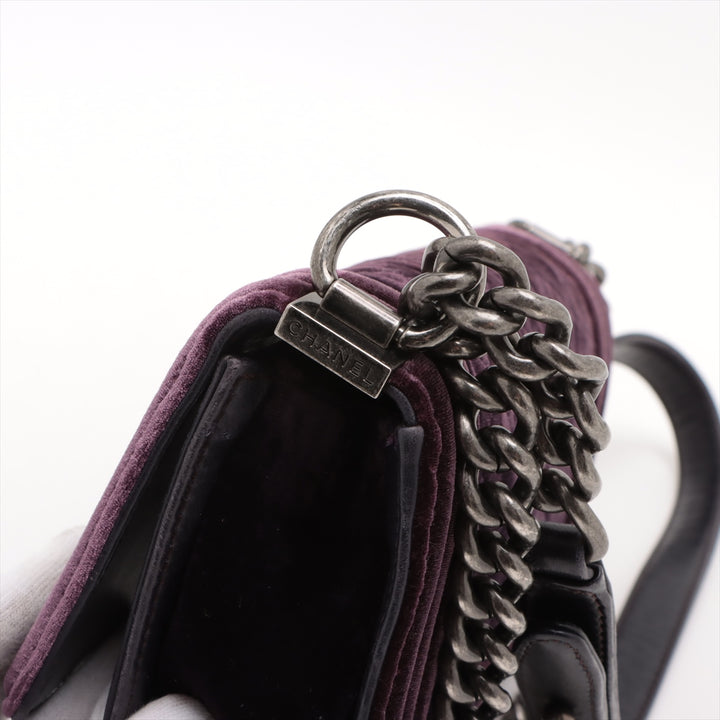 Chanel Boy 20 Small Purple Velvet Chain Shoulder Bag Purple Gunmetal Fittings 17 Series #3748