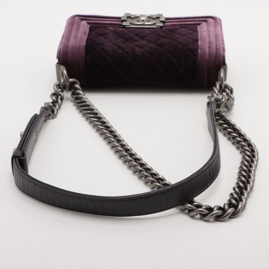 Chanel Boy 20 Small Purple Velvet Chain Shoulder Bag Purple Gunmetal Fittings 17 Series #3748