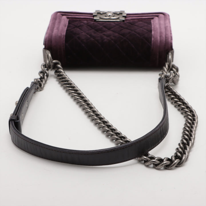 Chanel Boy 20 Small Purple Velvet Chain Shoulder Bag Purple Gunmetal Fittings 17 Series #3748
