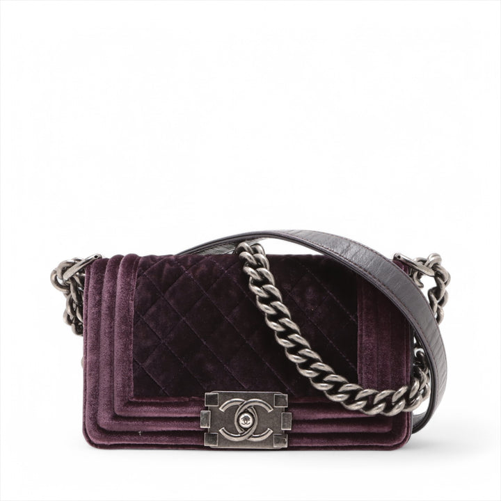 Chanel Boy 20 Small Purple Velvet Chain Shoulder Bag Purple Gunmetal Fittings 17 Series #3748