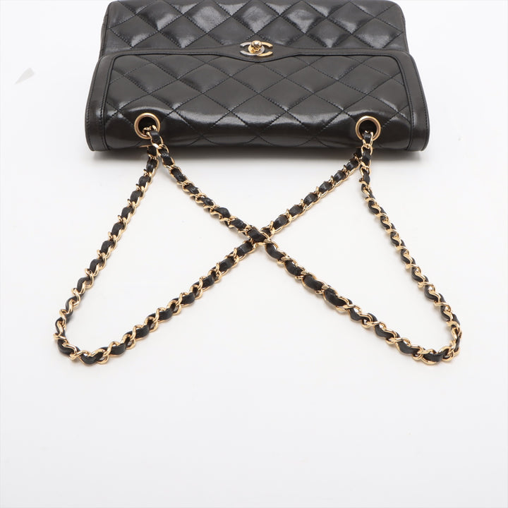 Chanel Matelasse Lambskin Double Flap Double Chain Black Shoulder Bag 3 Series #3747