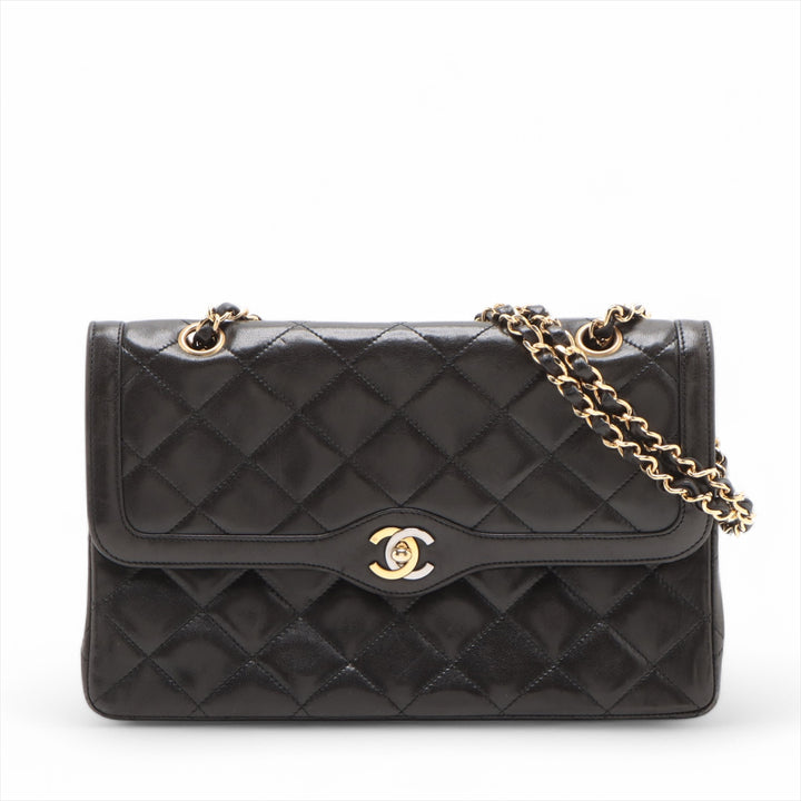 Chanel Matelasse Lambskin Double Flap Double Chain Black Shoulder Bag 3 Series #3747