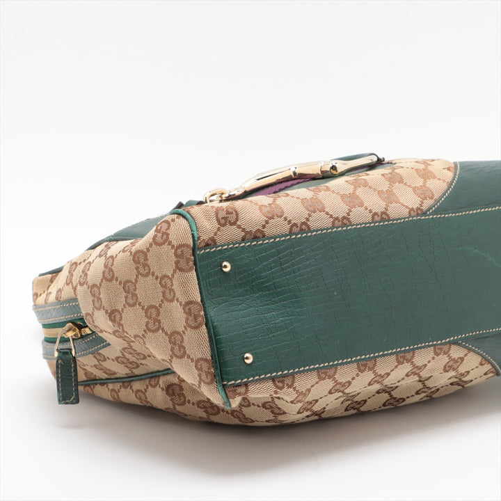 Gucci GG Canvas Green Horsebit Shoulder Bag #2151