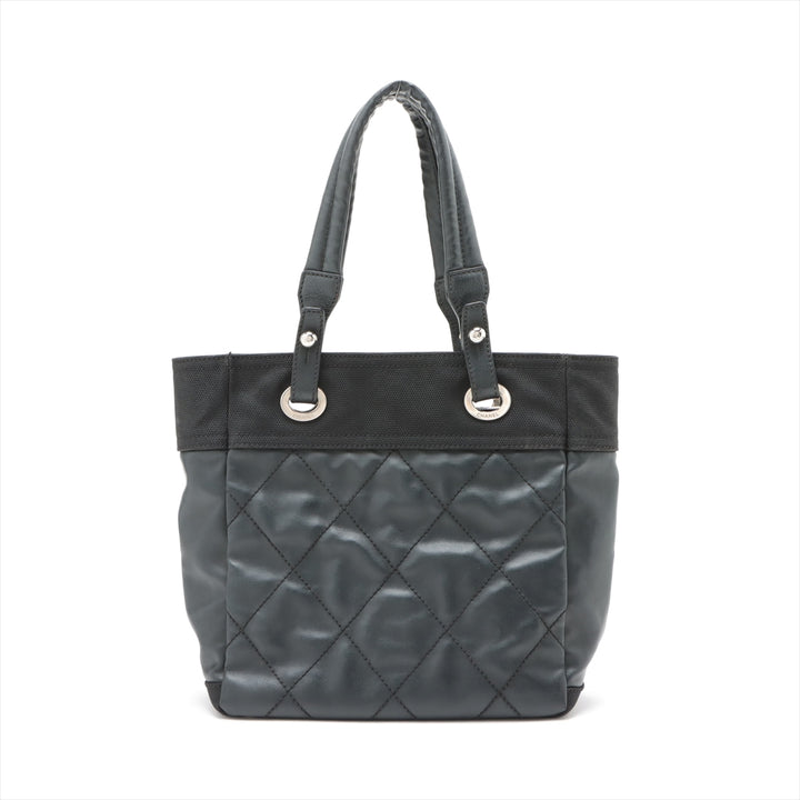 Chanel Paris Biarritz PM Coating Canvas Tote bag Black Silver Metal Fittings 12234711 #2484