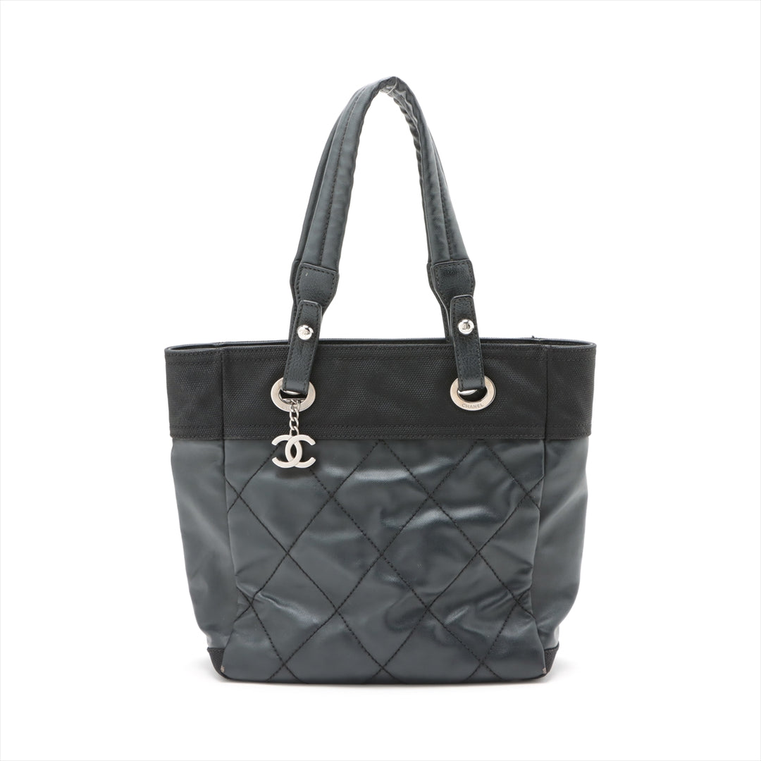 Chanel Paris Biarritz PM Coating Canvas Tote bag Black Silver Metal Fittings 12234711 #2484