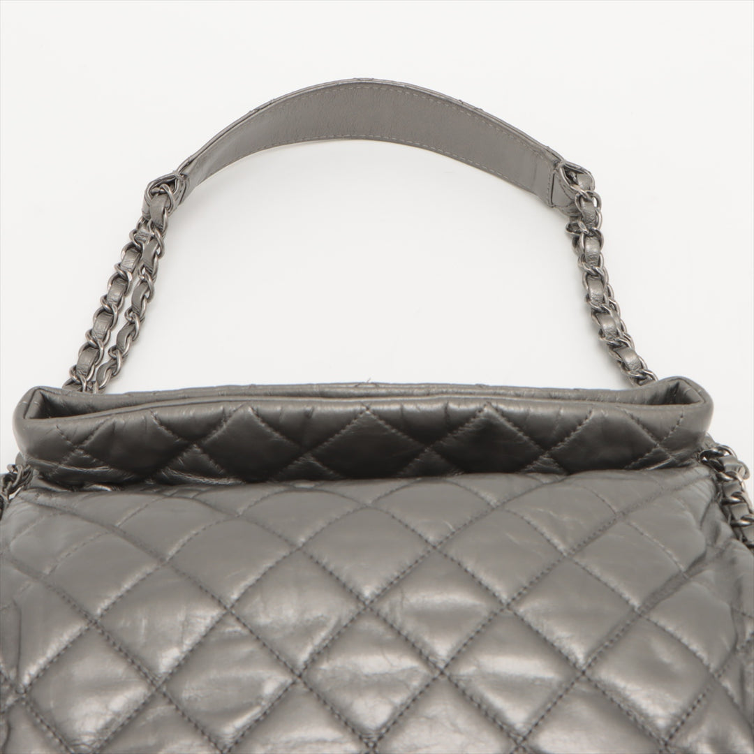 Chanel Matelasse Metallic Calfskin Quilted Medium Chain Me Hobo Dark Silver 14 Series -#2596