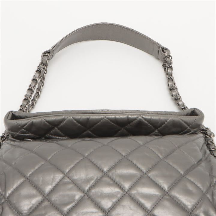 Chanel Matelasse Metallic Calfskin Quilted Medium Chain Me Hobo Dark Silver 14 Series -#2596