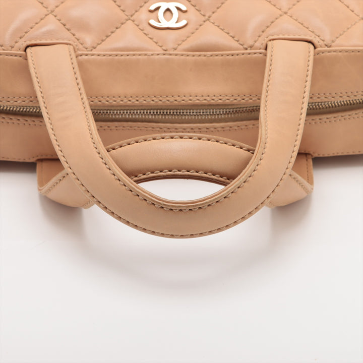 Chanel Wild Stitch Lambskin Top Handle Bowler Bag Beige Gold Metal Fittings 7 Series  #2595