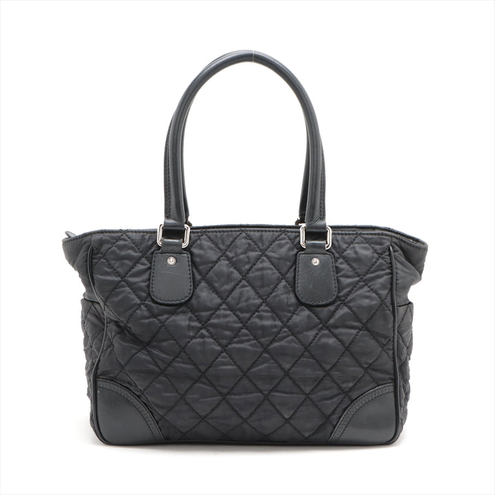 Chanel Paris New York Line Nylon &amp; Leather Tote Bag Black Silver Metal Fittings 10 Series #2881