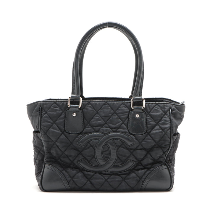 Chanel Paris New York Line Nylon &amp; Leather Tote Bag Black Silver Metal Fittings 10 Series #2881