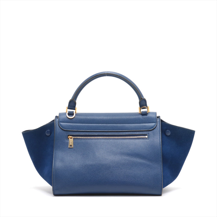 Celine Trapeze Leather & Suede 2 Way Handbag Blue #3266