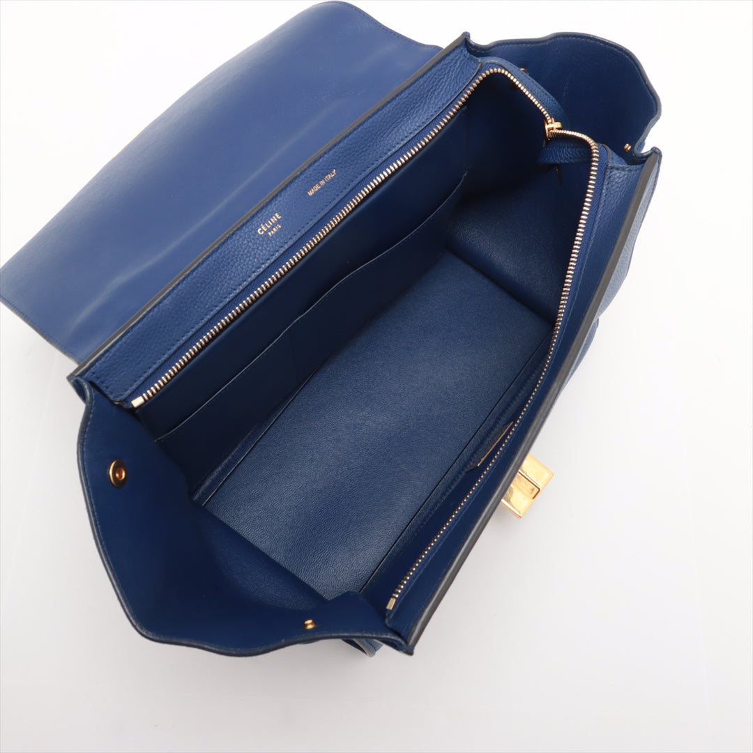 Celine Trapeze Leather & Suede 2 Way Handbag Blue #3266