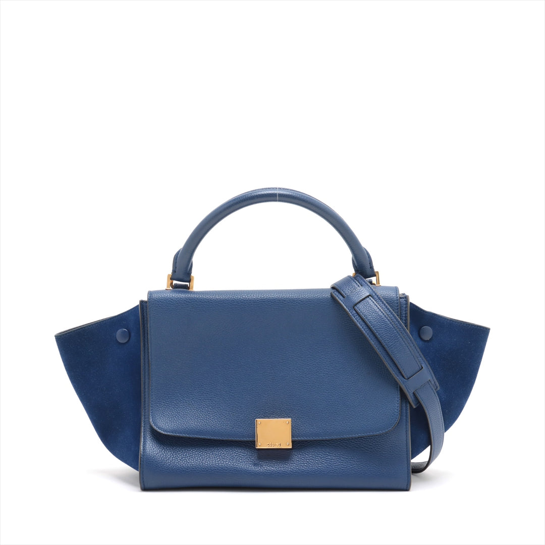 Celine Trapeze Leather & Suede 2 Way Handbag Blue #3266