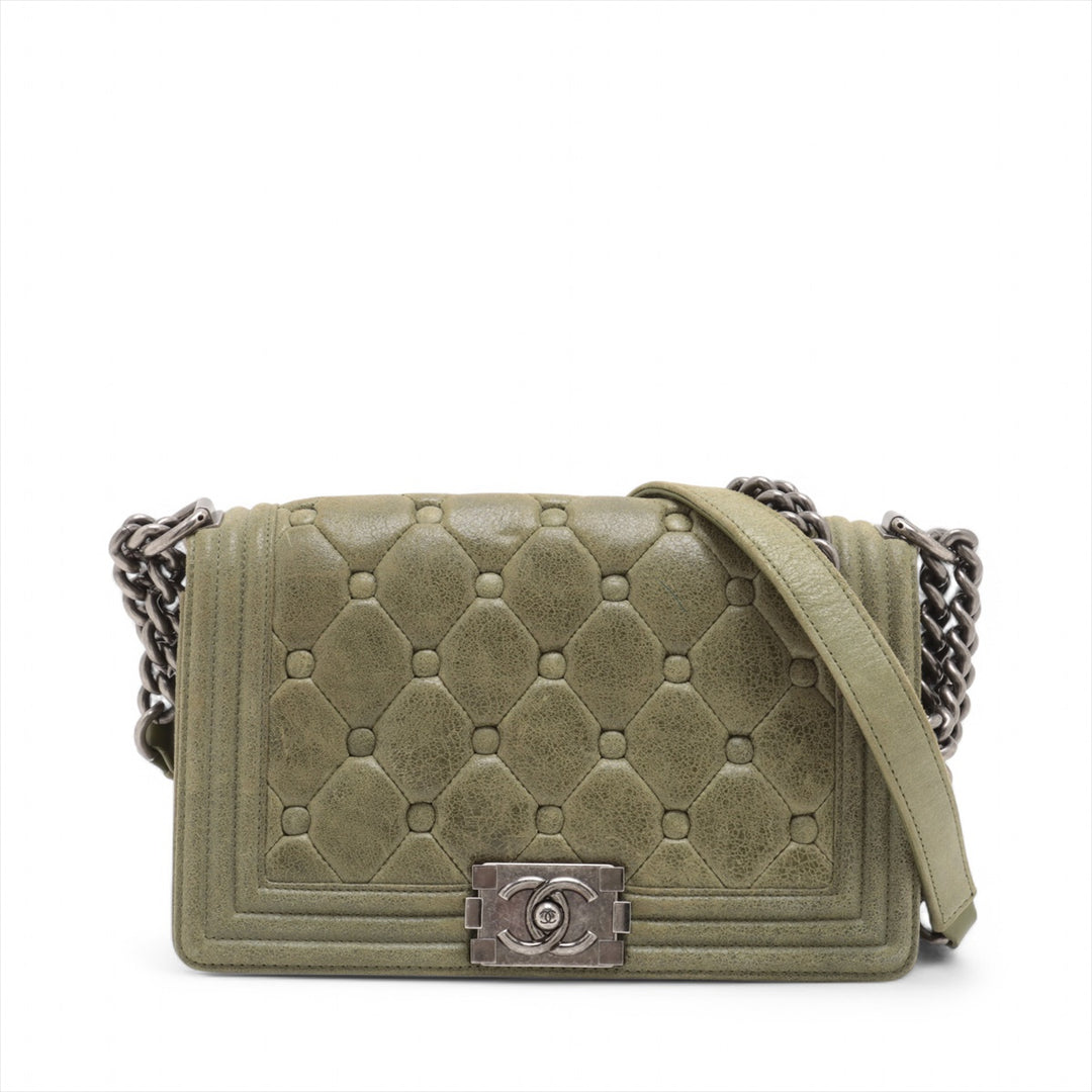 Chanel Celtic Boy 25 Flap Chesterfield Green Gunmetal Shoulder Bag #3745