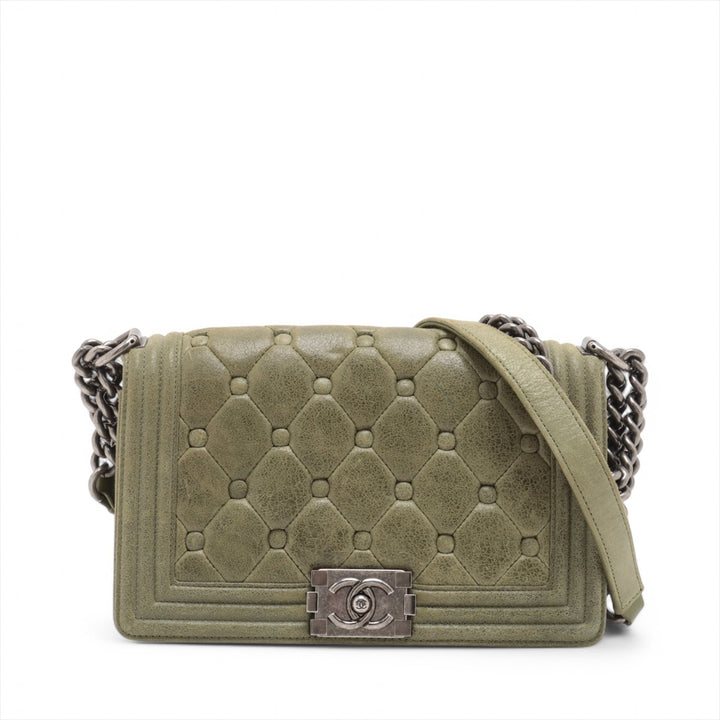 Chanel Celtic Boy 25 Flap Chesterfield Green Gunmetal Shoulder Bag #3745