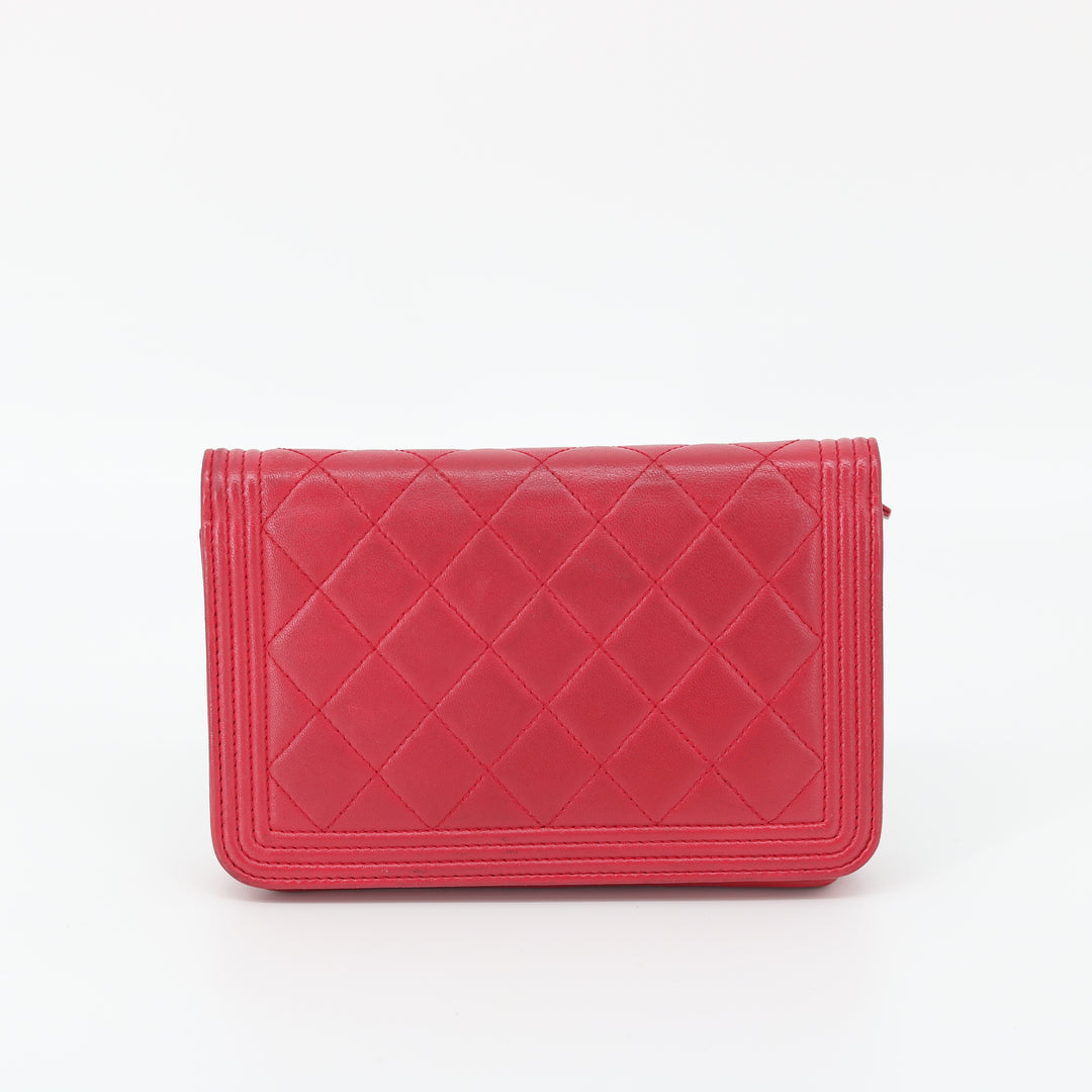 Chanel Red Matelasse Leather Boy Wallet On Chain Crossbody  #1510