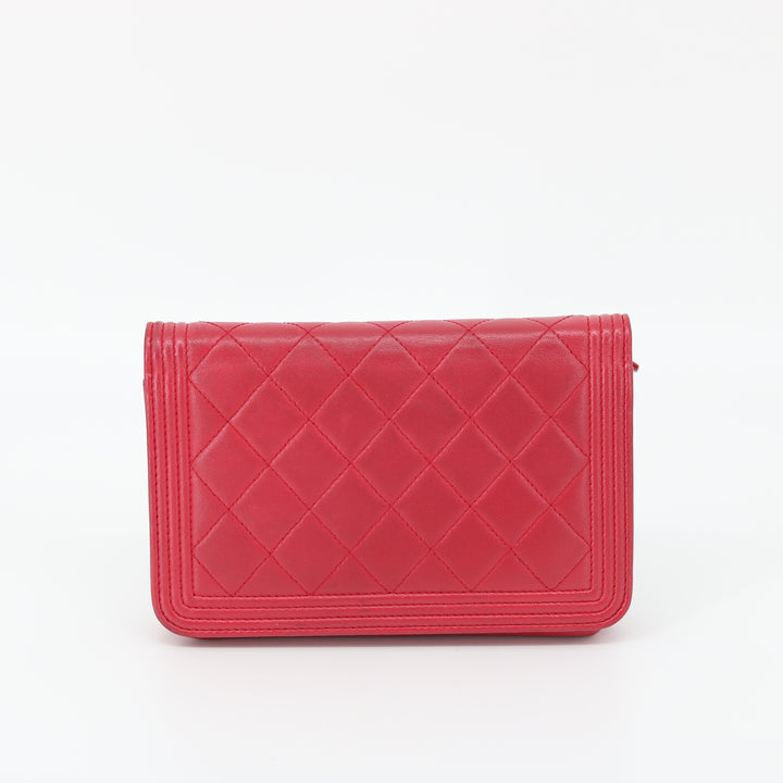 Chanel Red Matelasse Leather Boy Wallet On Chain Crossbody  #1510