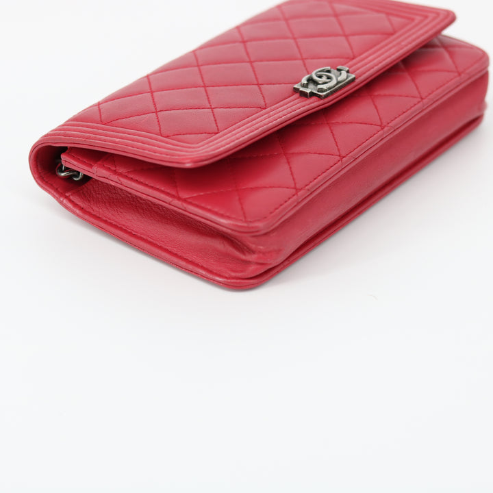 Chanel Red Matelasse Leather Boy Wallet On Chain Crossbody  #1510