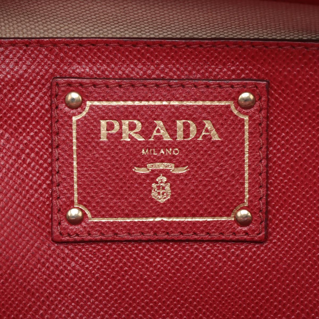 Prada Red/Beige Saffiano Cuir-Trimmed Canapa Tote #1815