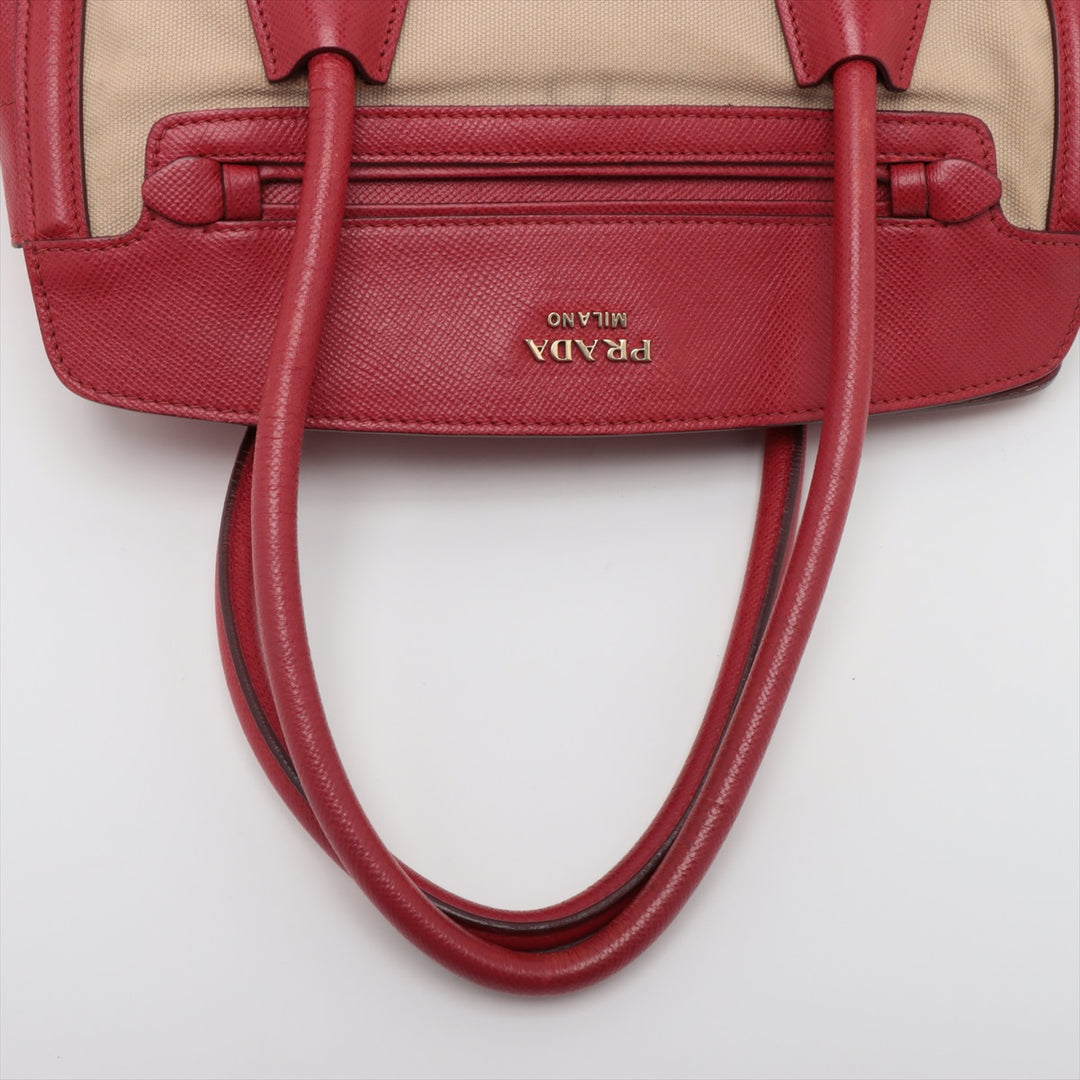 Prada Red/Beige Saffiano Cuir-Trimmed Canapa Tote #1815