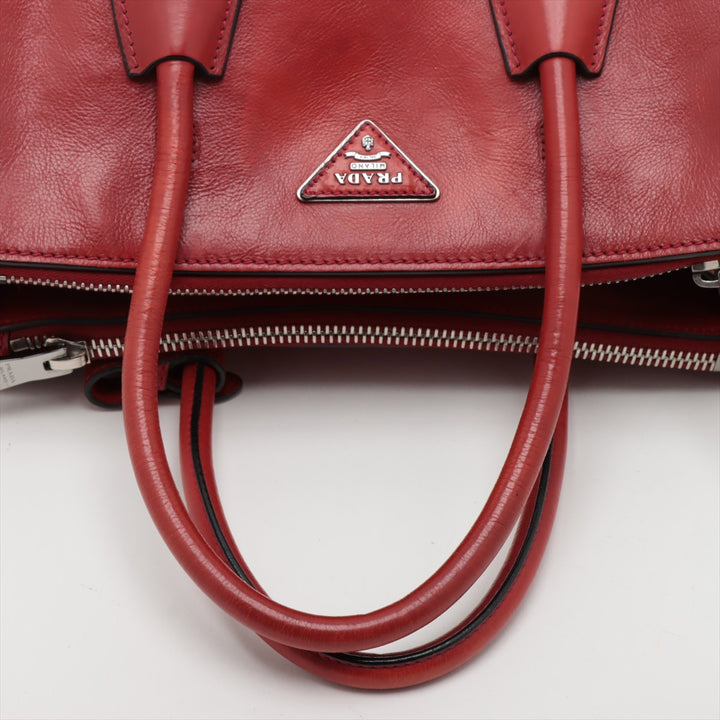 Prada Red Leather Glace Double Zip 2 Way Tote Bag #1941