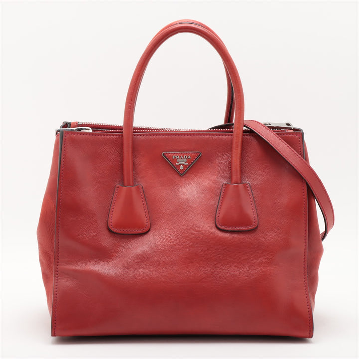 Prada Red Leather Glace Double Zip 2 Way Tote Bag #1941