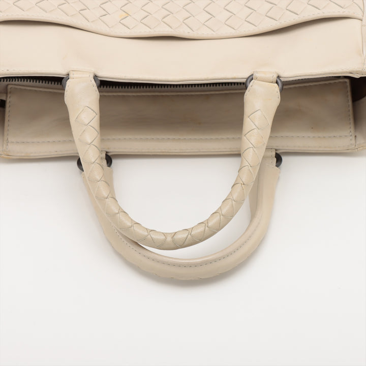 Bottega Veneta Intrecciato Leather 2 Way Handbag White #1816